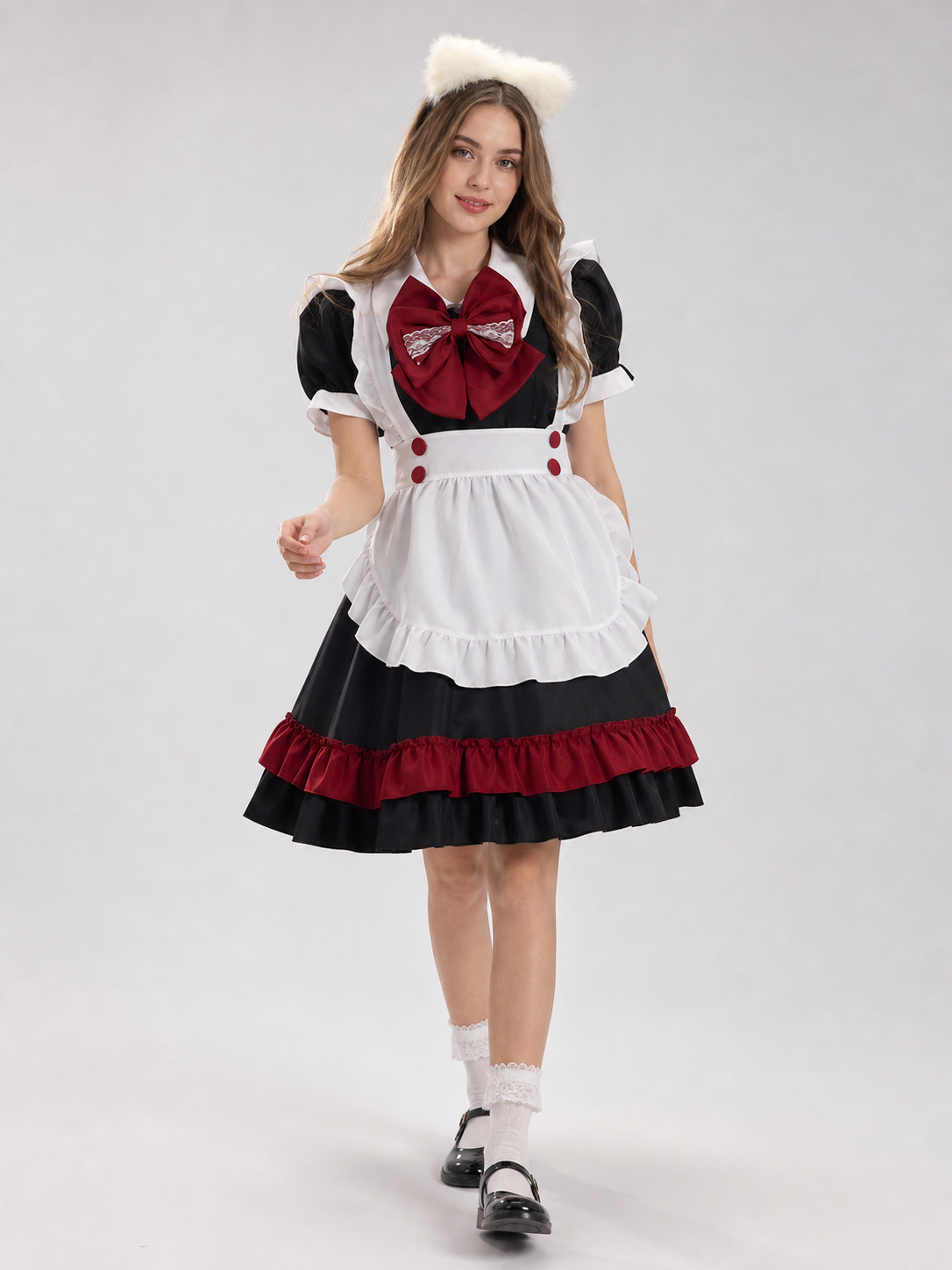 Lolita maid cosplay costume, black and red