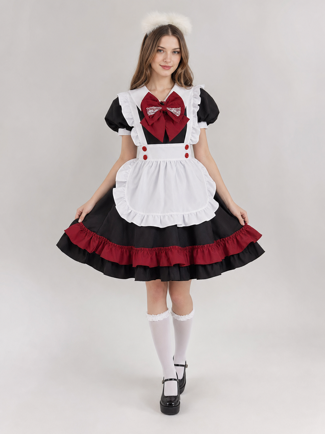 Lolita maid cosplay costume, black and red