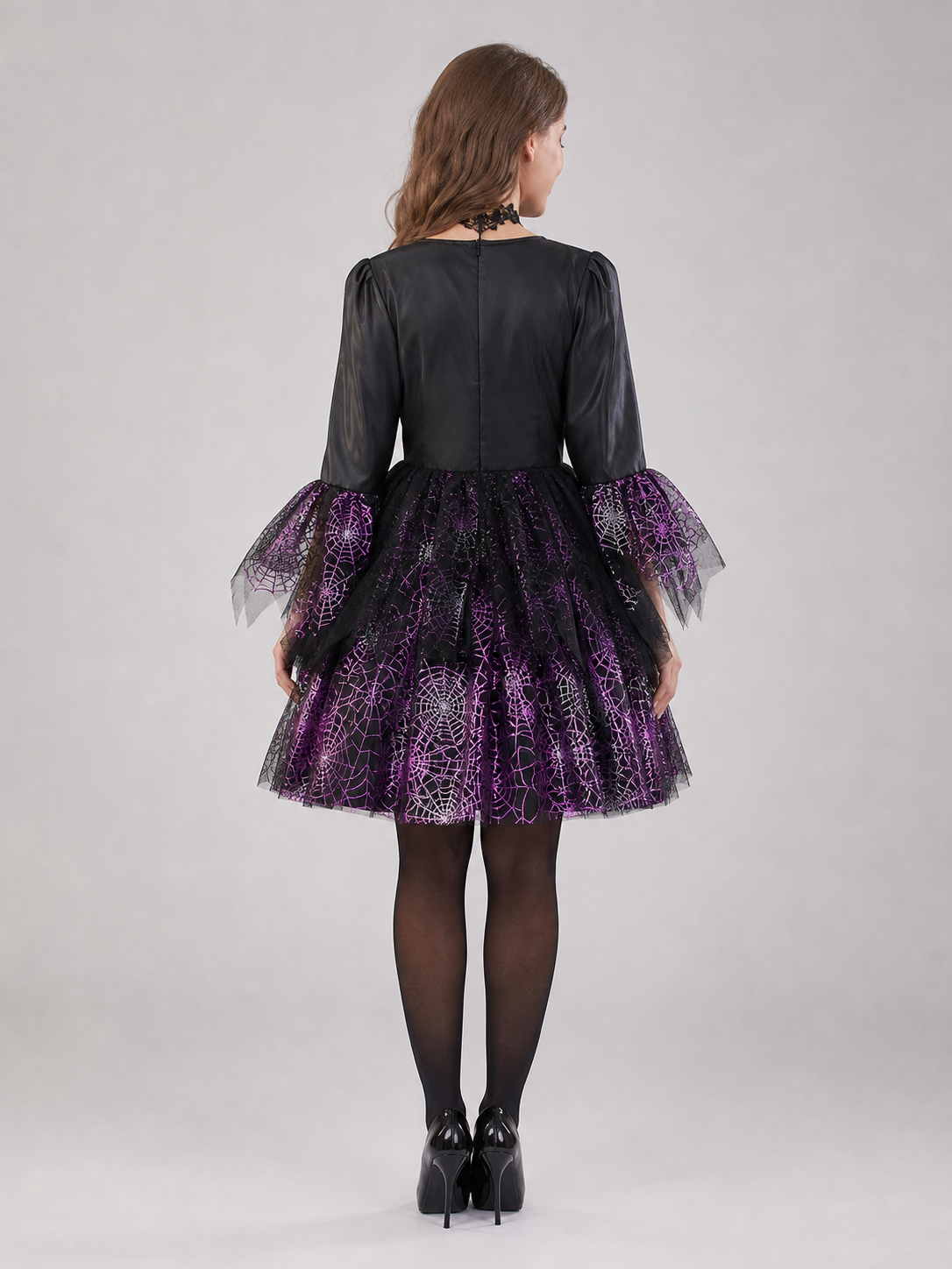 Girls' Halloween costume dress with spiderweb