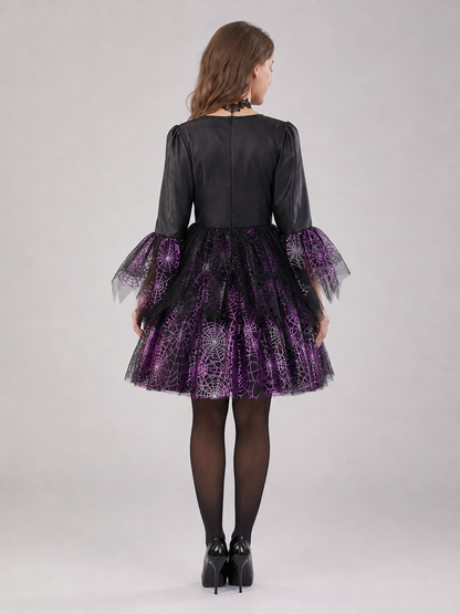 Girls' Halloween costume dress with spiderweb