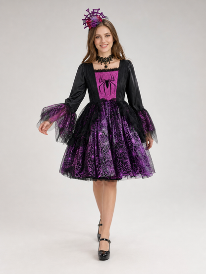 Girls' Halloween costume dress with spiderweb