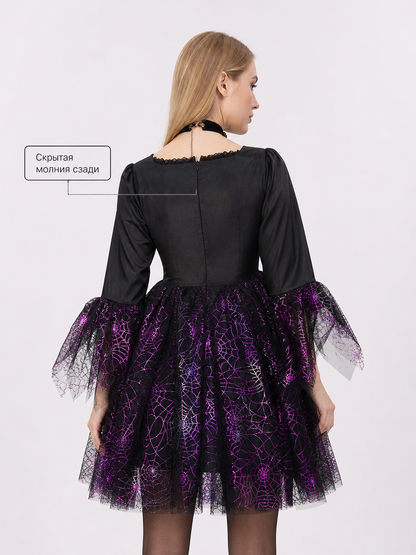Girls' Halloween costume dress with spiderweb