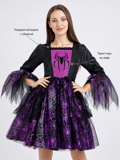 Girls' Halloween costume dress with spiderweb