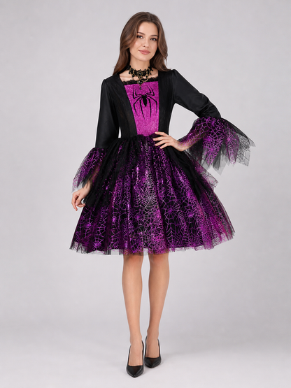 Girls' Halloween costume dress with spiderweb