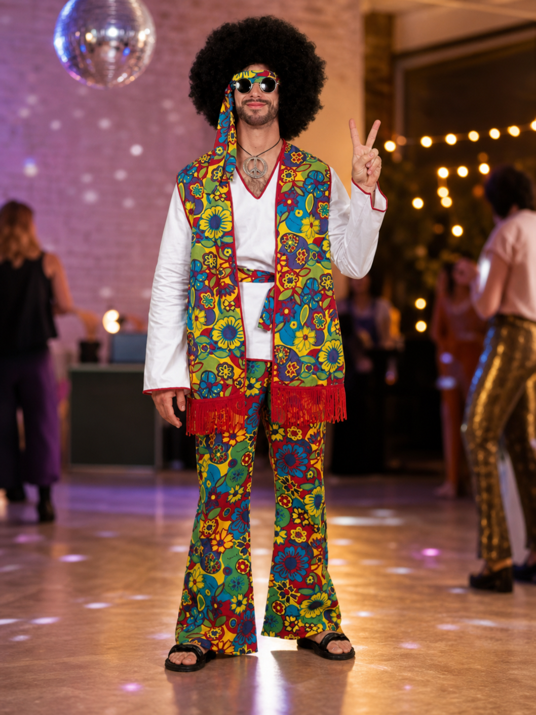 60s Retro Hippie Costume with Wig and Glasses