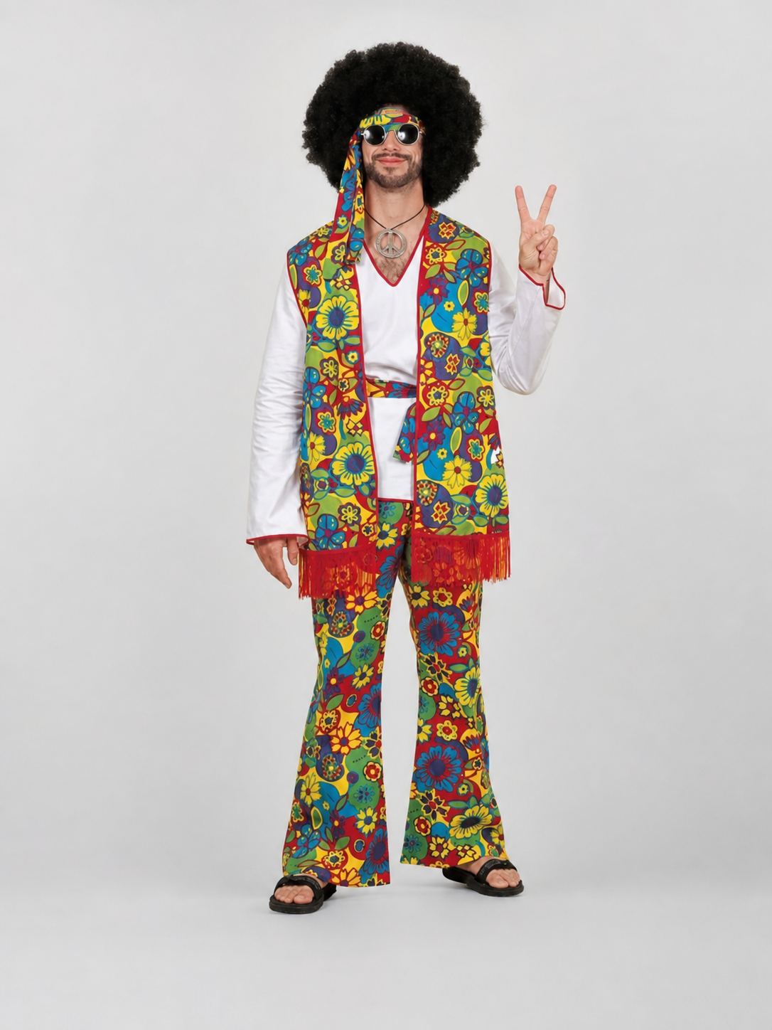 60s Retro Hippie Costume with Wig and Glasses