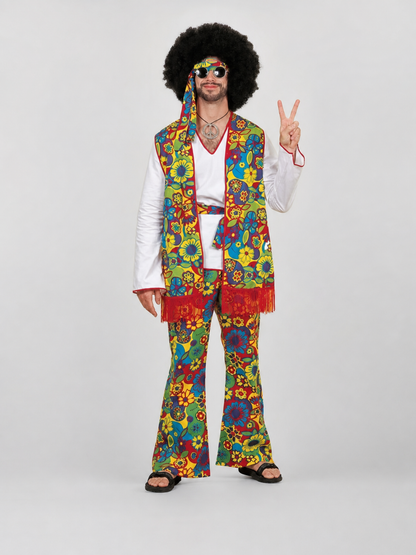 60s Retro Hippie Costume with Wig and Glasses