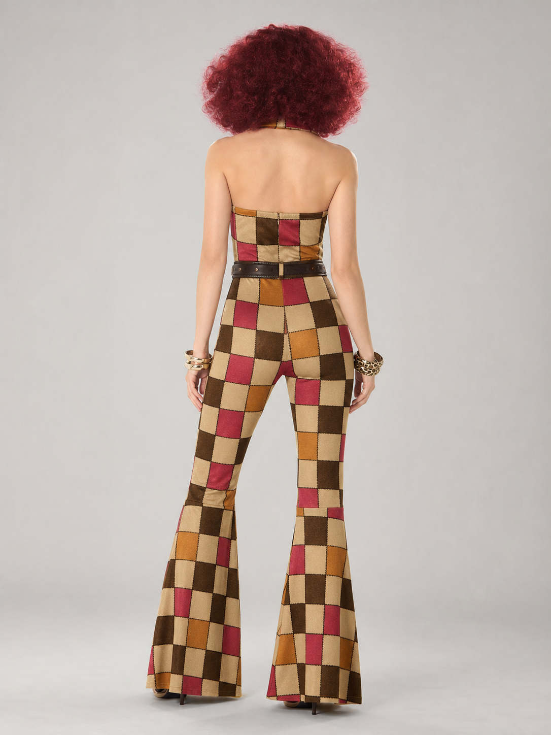 Retro Plaid Carnival Jumpsuit with Belt