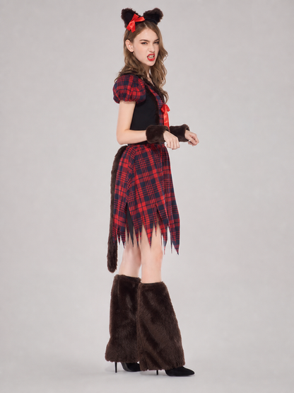 Catgirl Cosplay Costume with Ears and Fur Leg Warmers