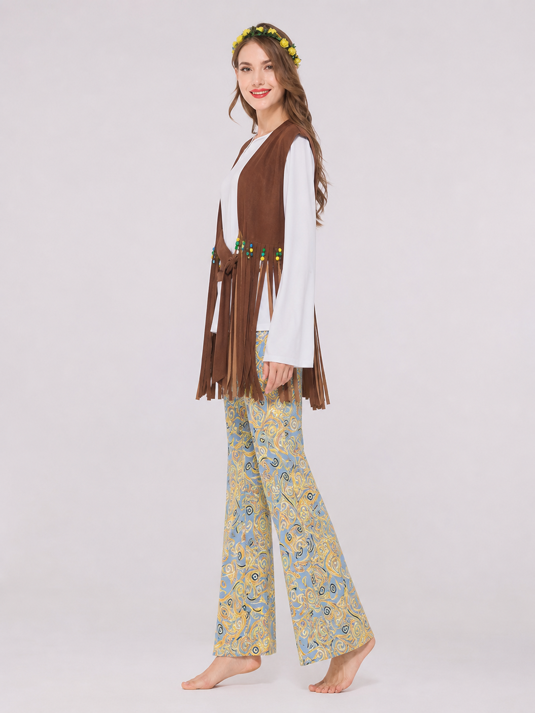 Boho 1970s Hippie-Style Costume with Vest and Pants
