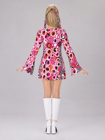 Retro Psychedelic Disco Dress with Headscarf