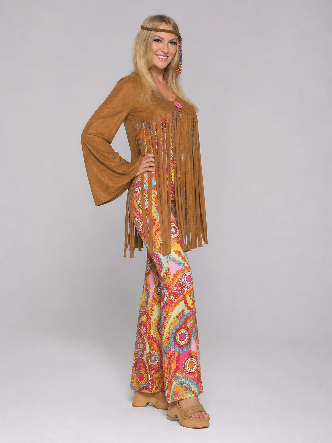 70s Hippie Costume with Fringe and Headband