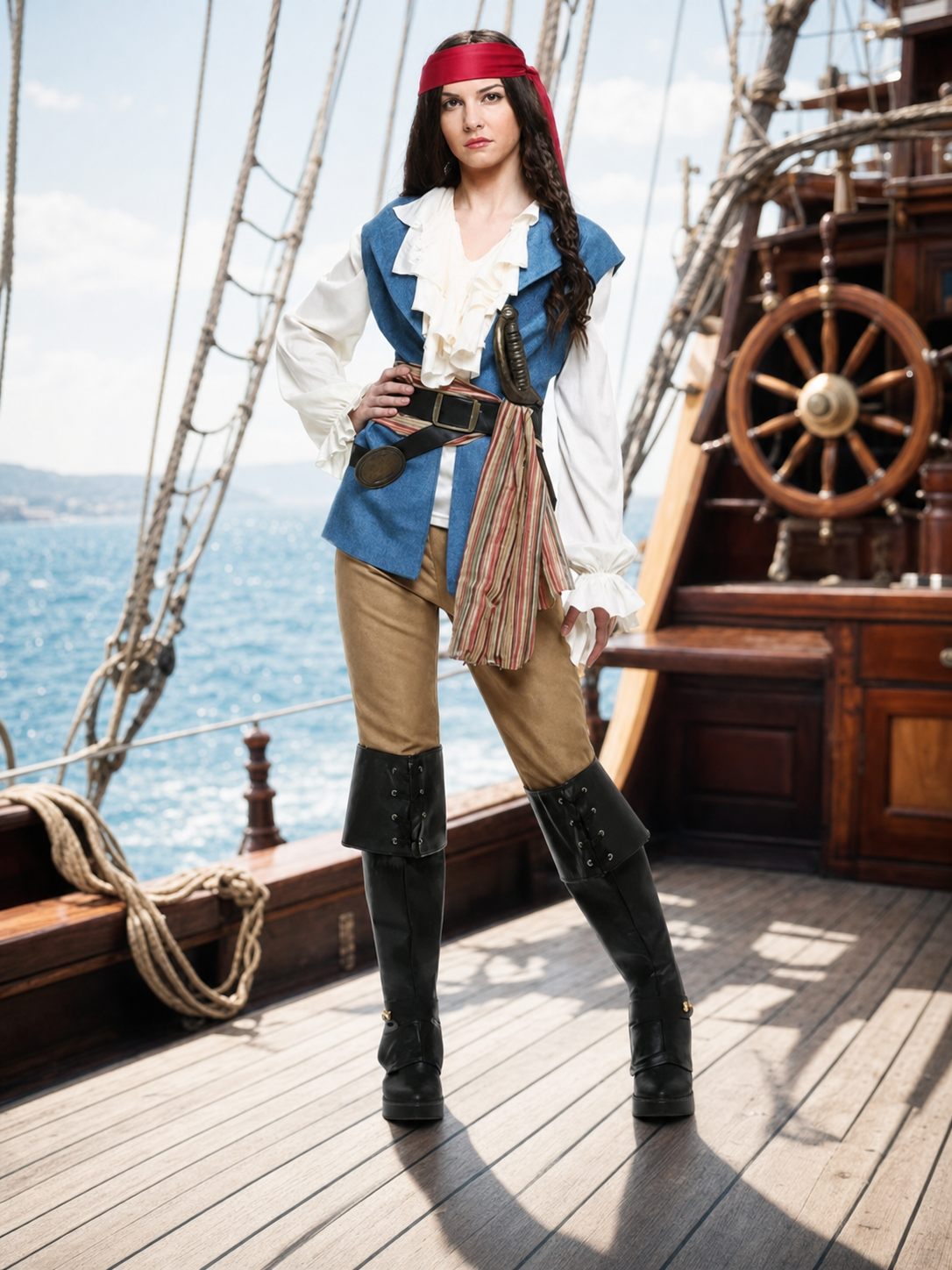Pirate Costume with Blouse, Vest, and Headband