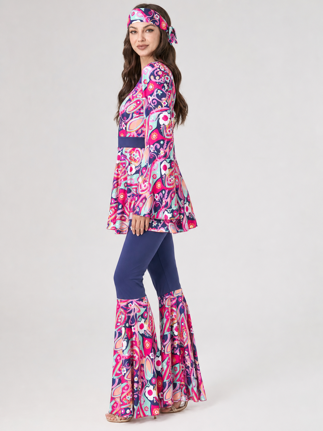 ’70s Retro Disco Costume with Headband and Flared Pants