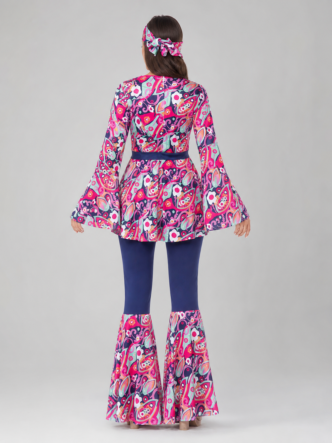 ’70s Retro Disco Costume with Headband and Flared Pants