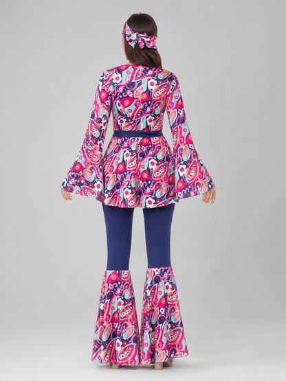 ’70s Retro Disco Costume with Headband and Flared Pants