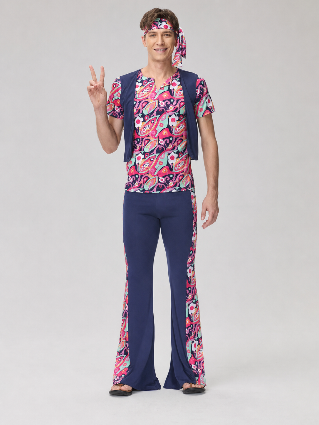 Retro disco costume with shirt, pants, and bandana