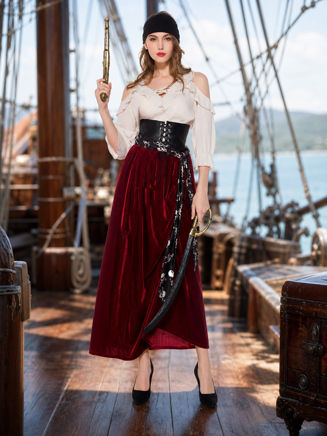 Pirate Carnival Costume with Corset and Skirt