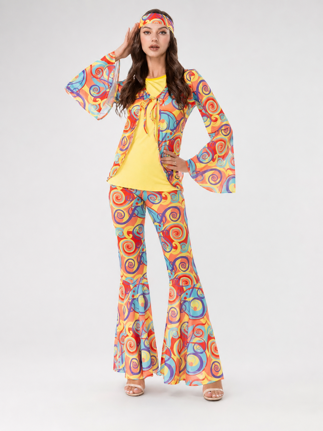 Retro Disco Costume with Headband and Flared Pants