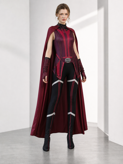 Scarlet Witch-style superhero costume with cape