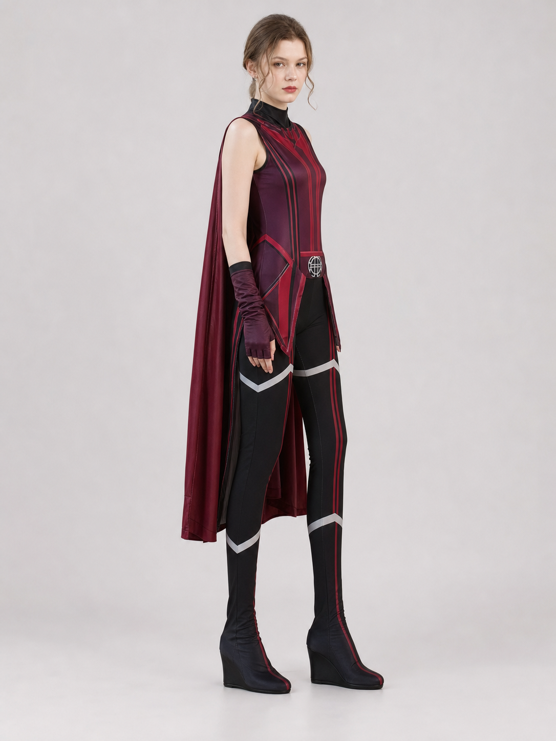 Scarlet Witch-style superhero costume with cape