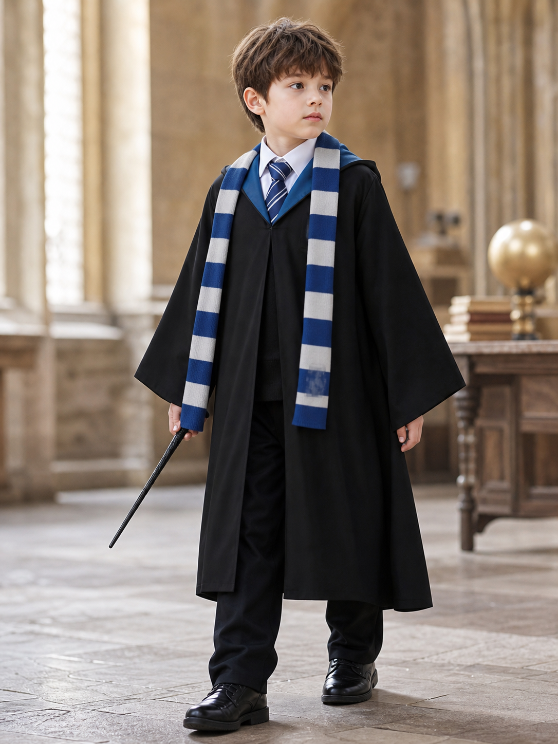 Wizard Costume with Robe, Hat, Glasses, and Scarf