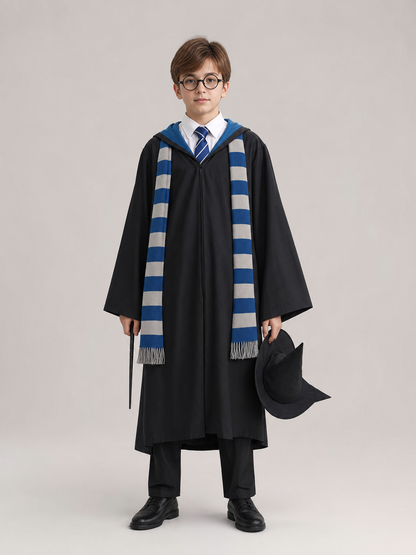 Wizard Costume with Robe, Hat, Glasses, and Scarf
