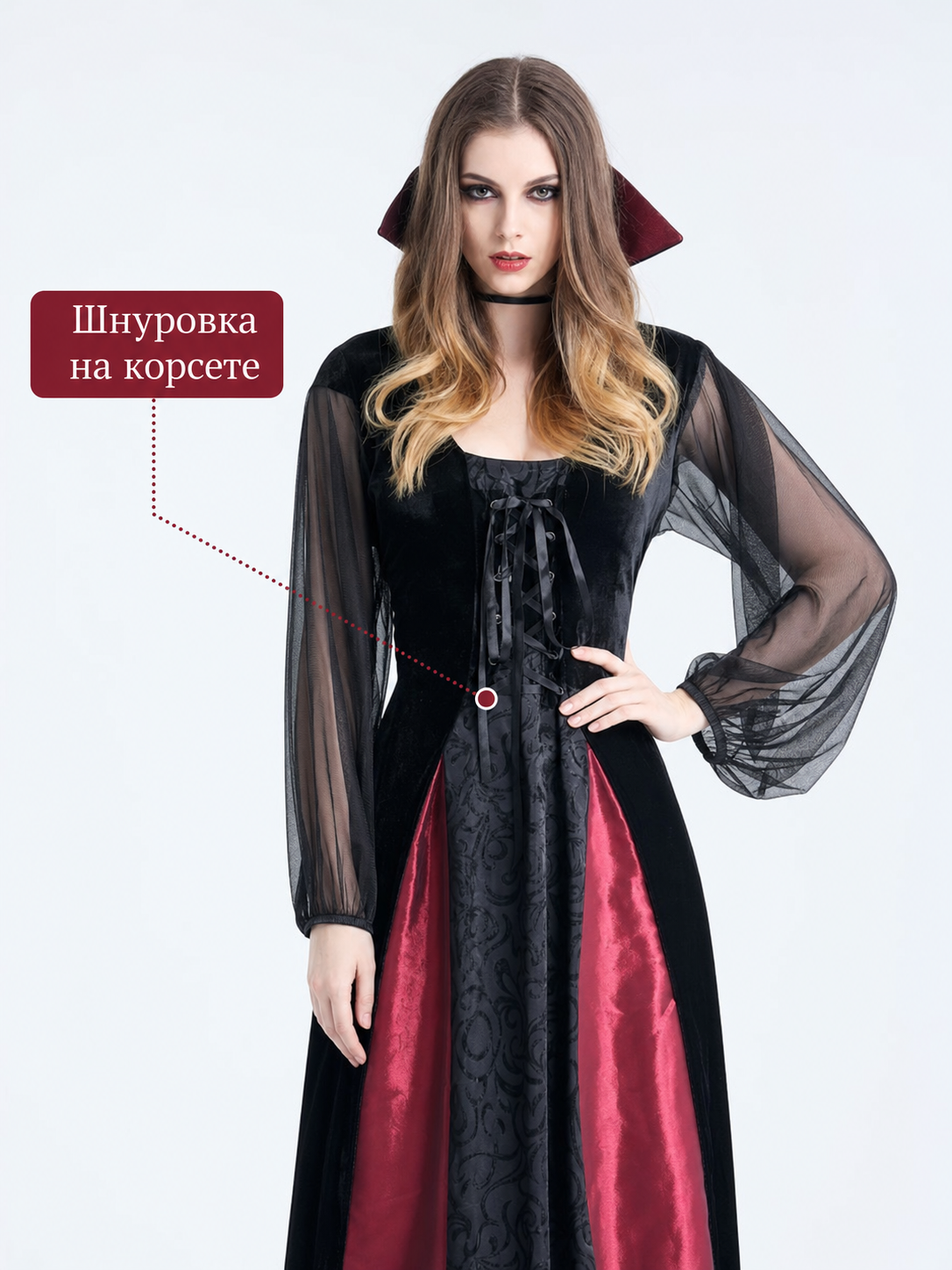 Gothic Halloween Costume Dress with Collar