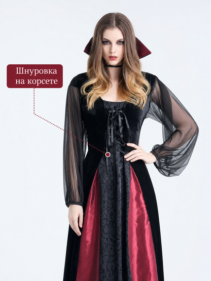 Gothic Halloween Costume Dress with Collar