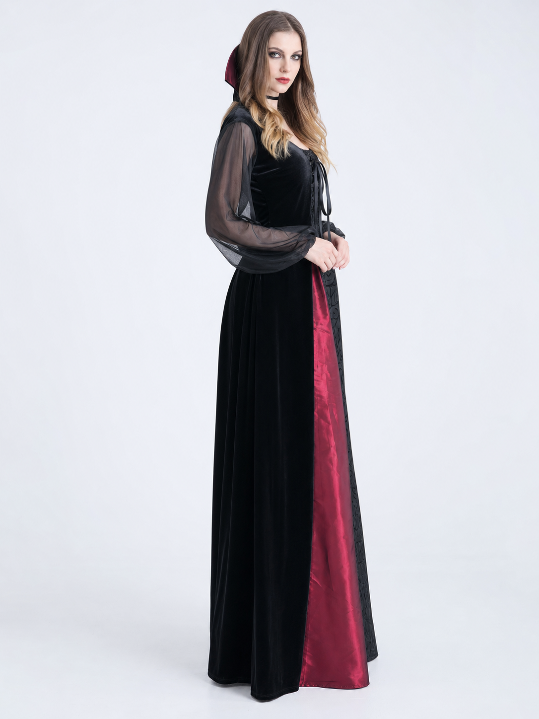 Gothic Halloween Costume Dress with Collar