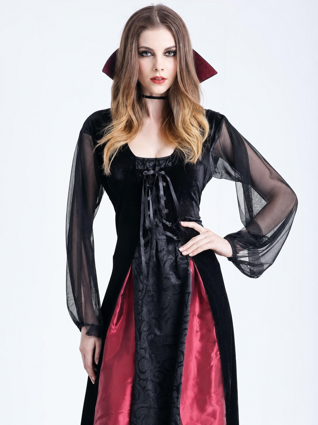 Gothic Halloween Costume Dress with Collar