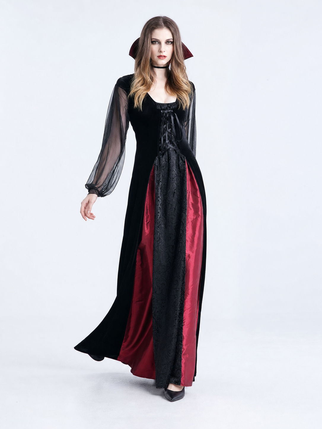 Gothic Halloween Costume Dress with Collar