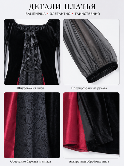 Gothic Halloween Costume Dress with Collar