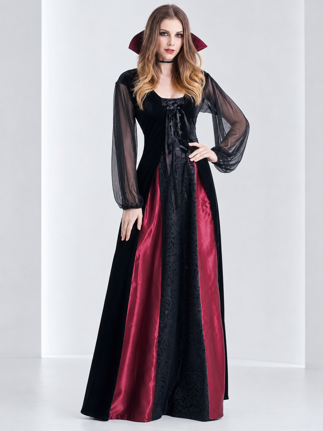 Gothic Halloween Costume Dress with Collar