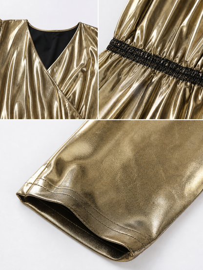 Disco jumpsuit with a deep neckline and open back