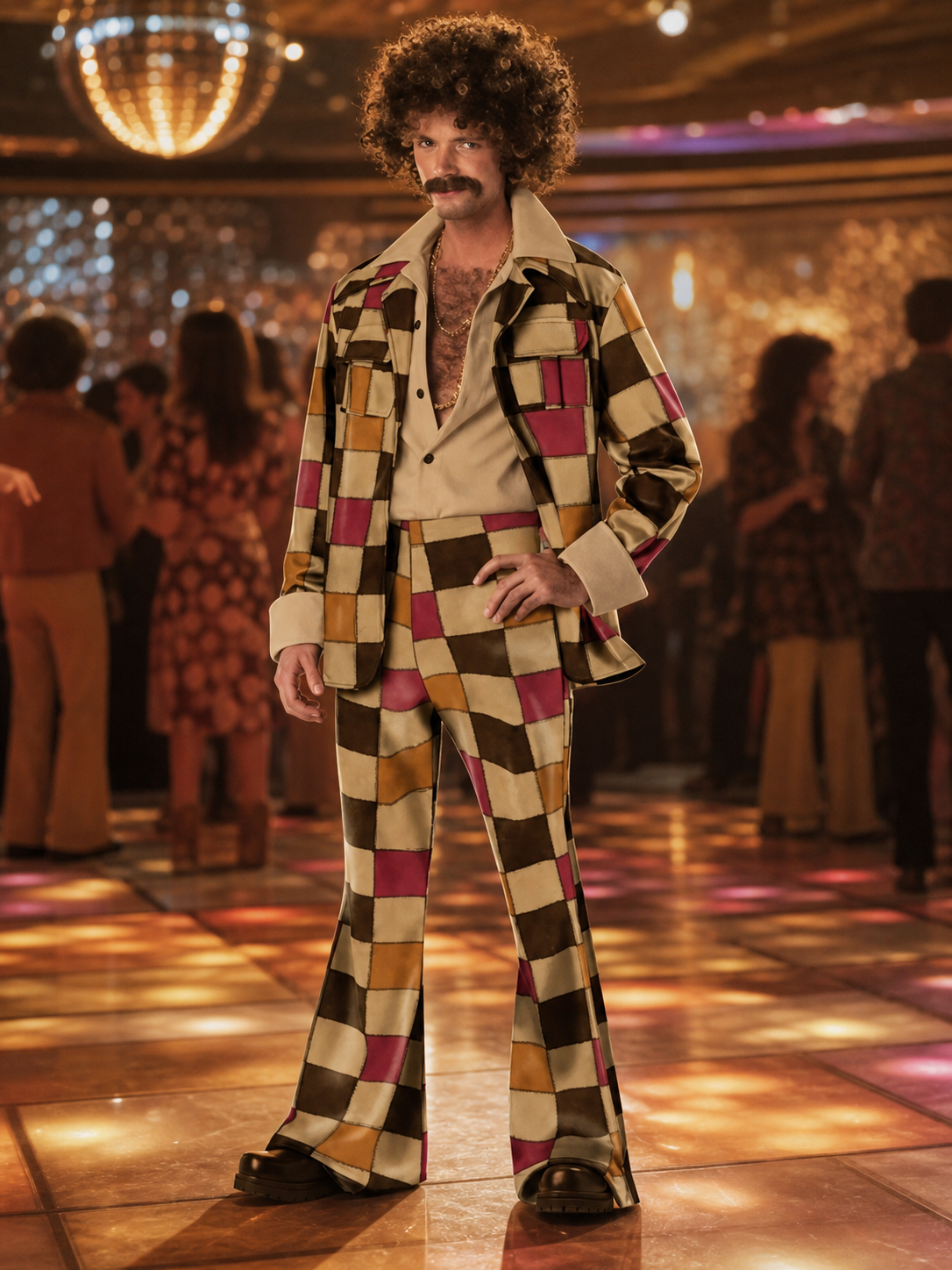 70s Retro Disco Patchwork Costume, Jacket and Pants