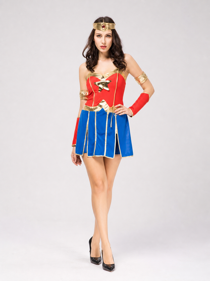 Superhero Costume Dress with Headband and Cuffs