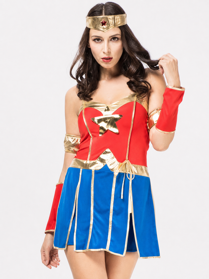 Superhero Costume Dress with Headband and Cuffs
