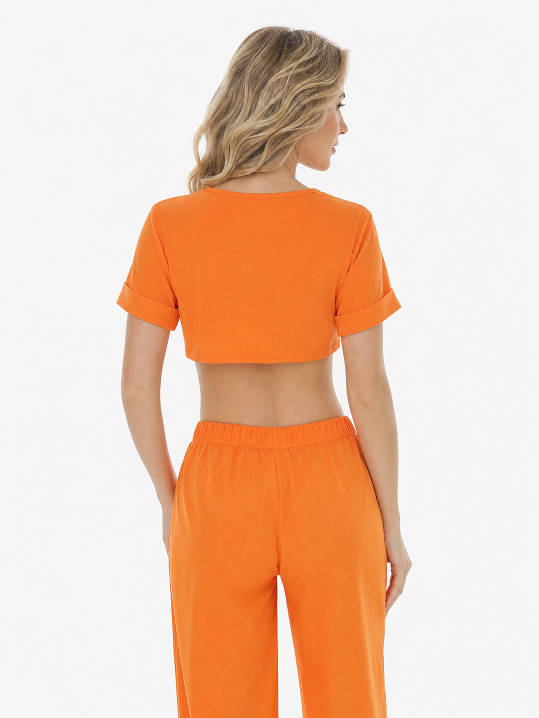Orange Crop Top and Loose Pants Set