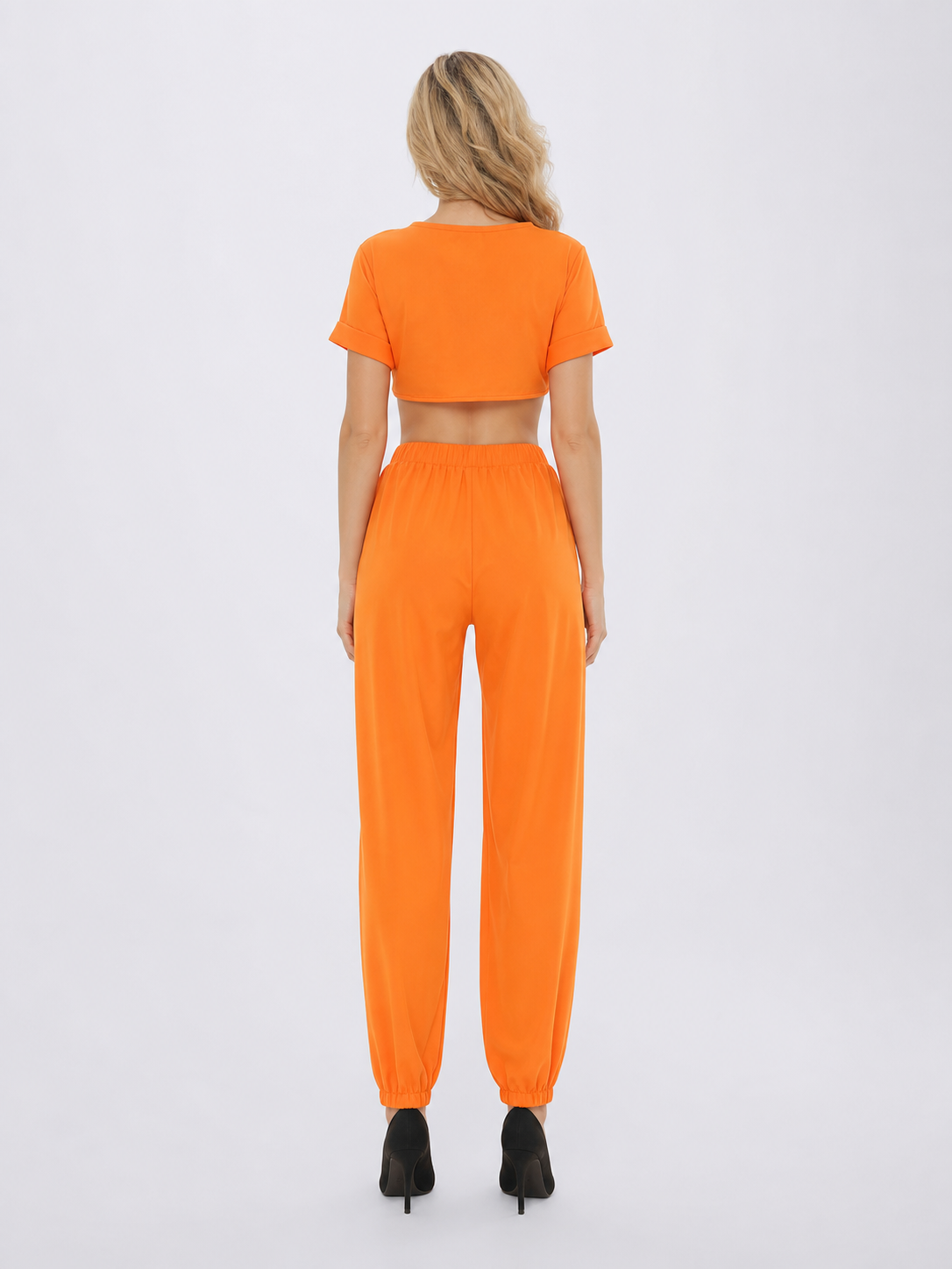 Orange Crop Top and Loose Pants Set
