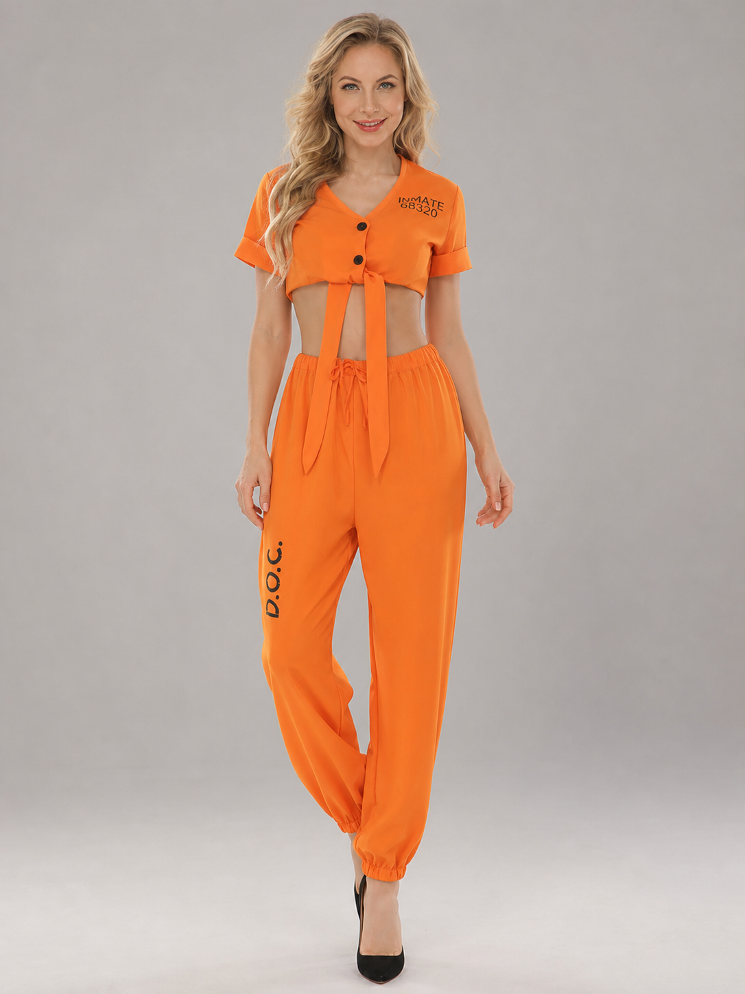 Orange Crop Top and Loose Pants Set