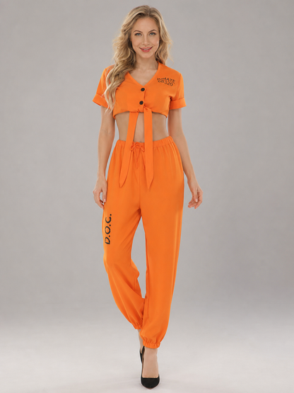 Orange Crop Top and Loose Pants Set