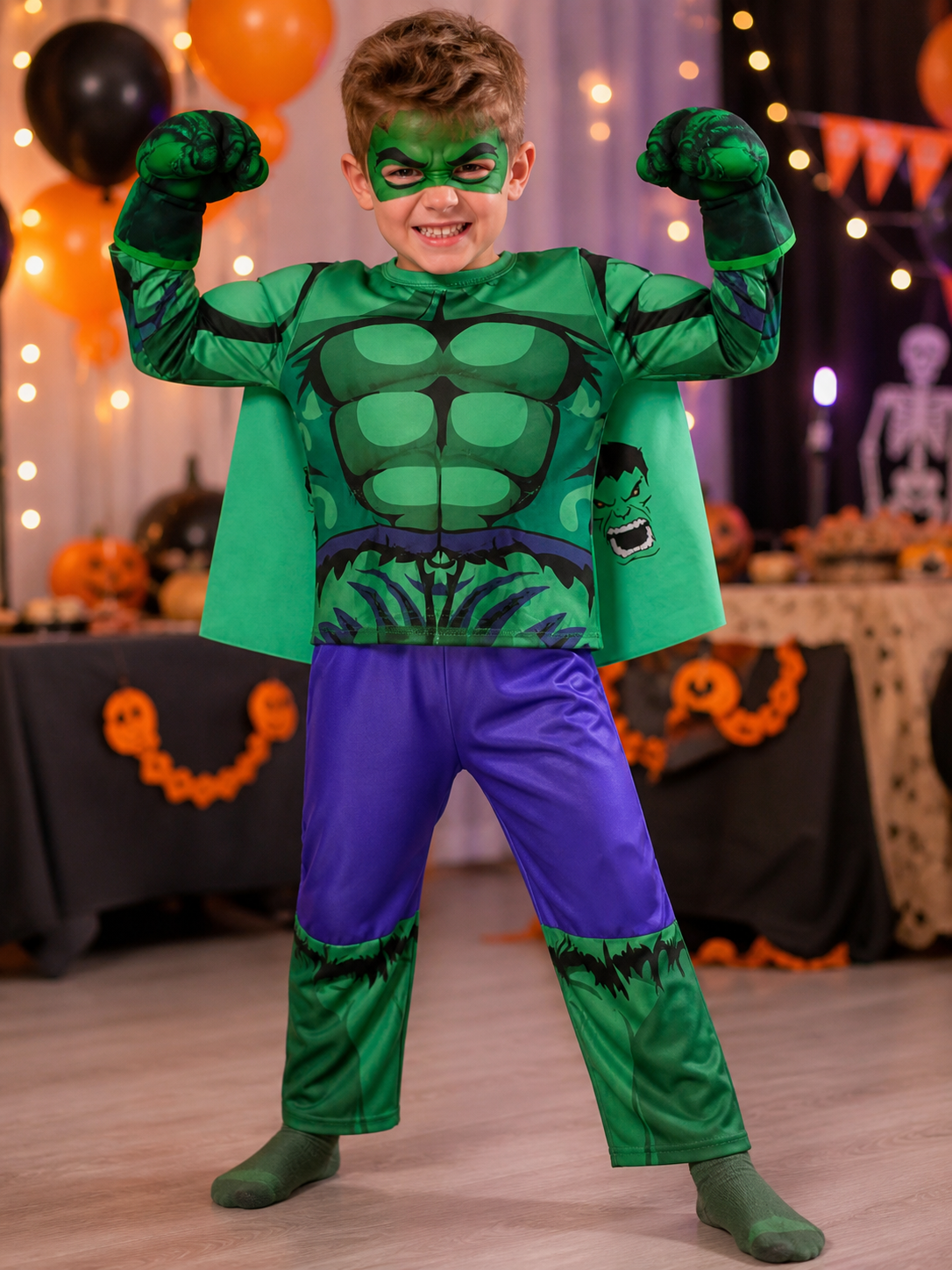 Hulk Costume with Mask, Cape, and Gloves