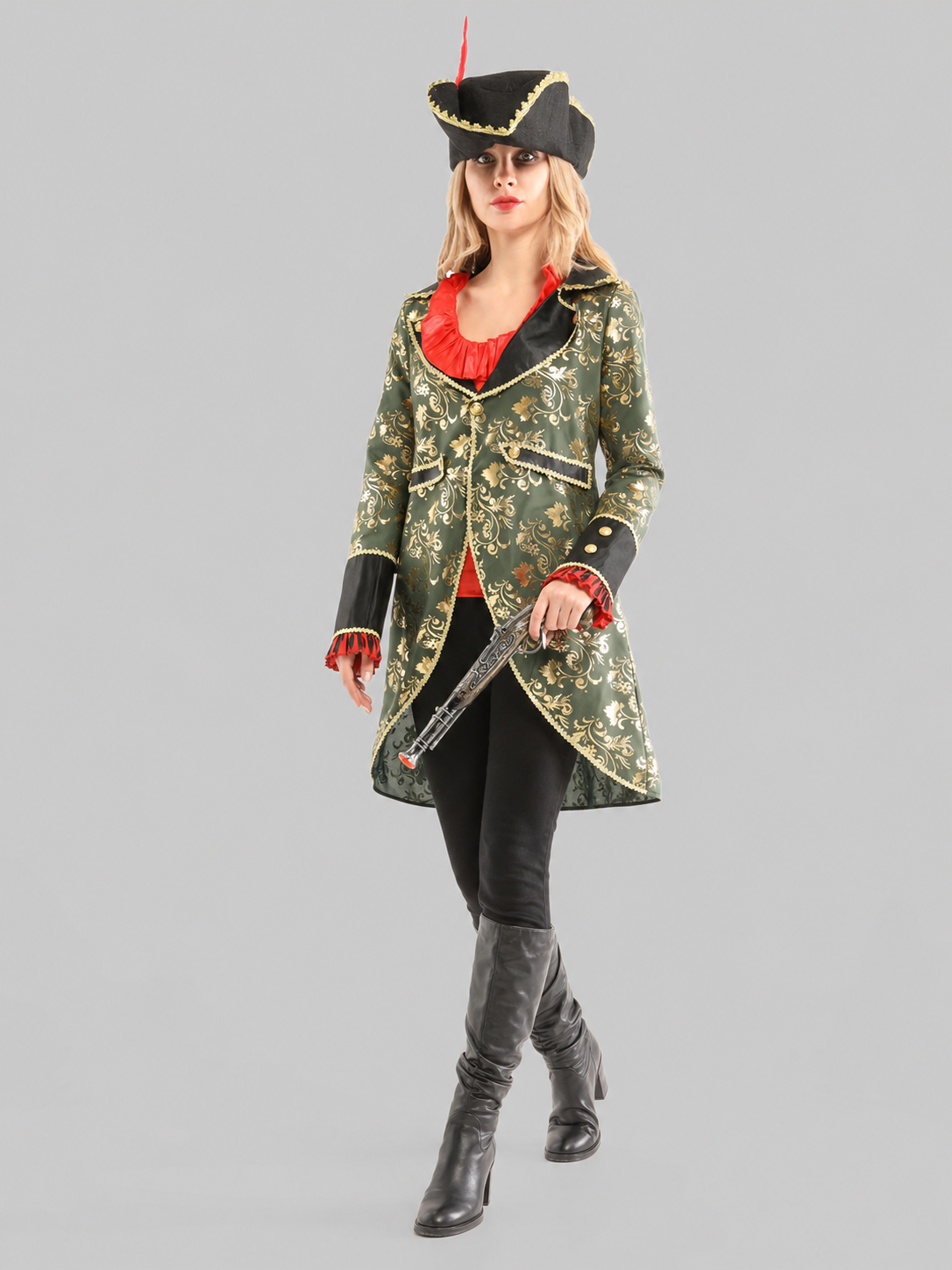Pirate Carnival Costume with Hat and Long Coat