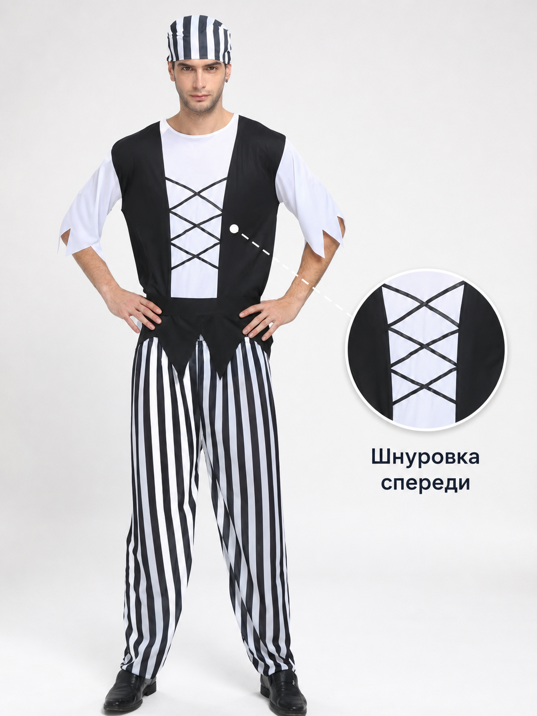 Pirate Costume with Bandana and Striped Pants