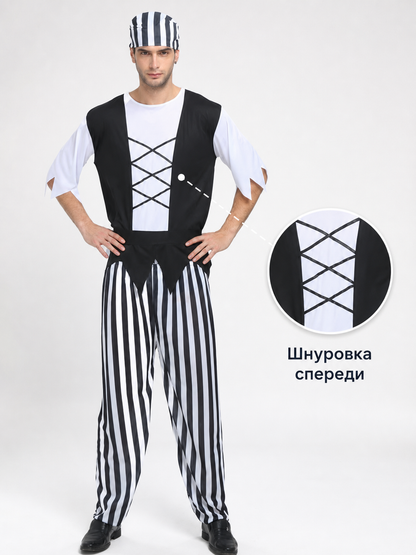 Pirate Costume with Bandana and Striped Pants