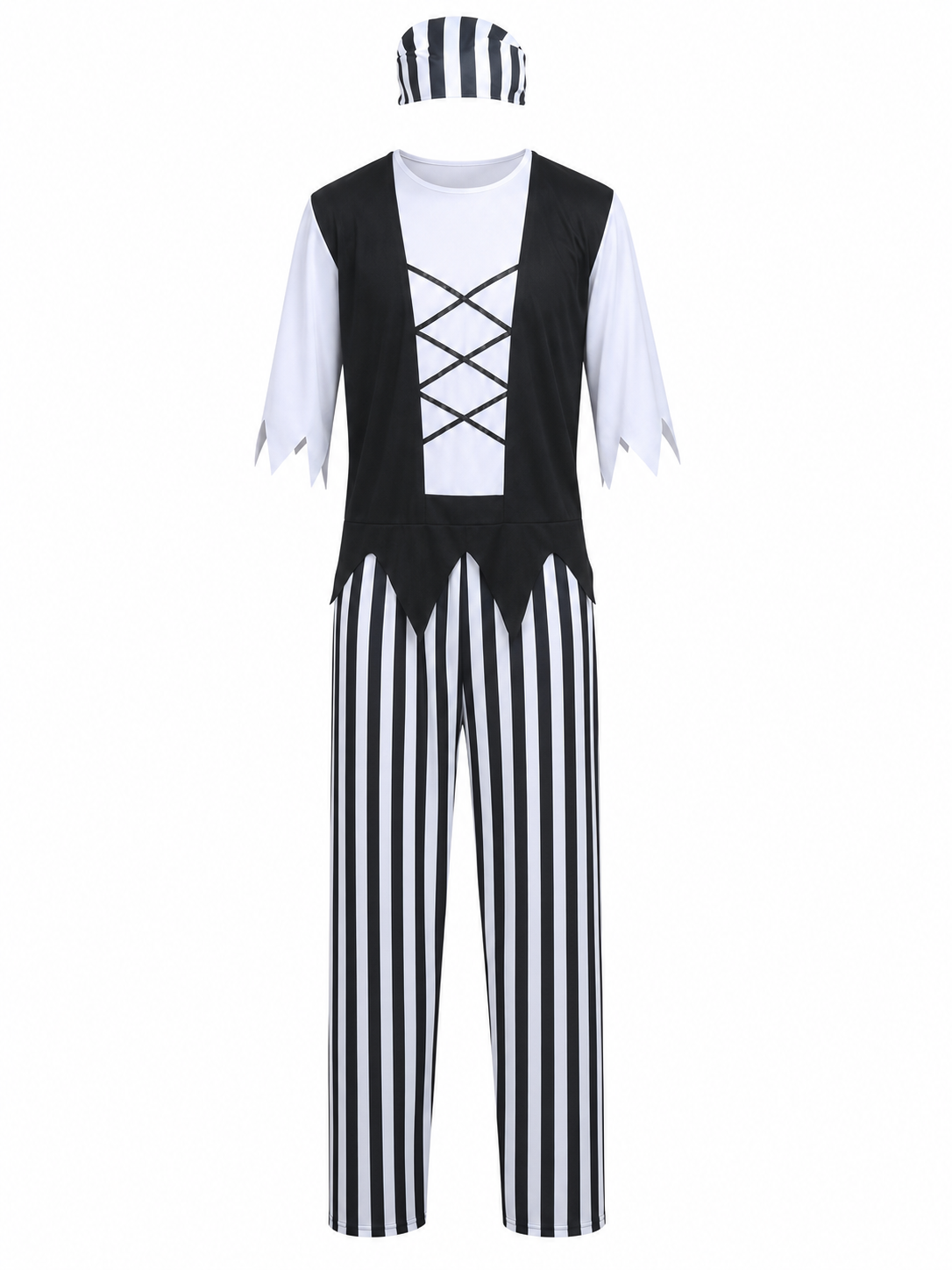 Pirate Costume with Bandana and Striped Pants