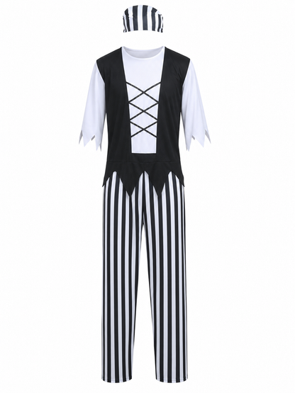 Pirate Costume with Bandana and Striped Pants