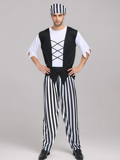 Pirate Costume with Bandana and Striped Pants
