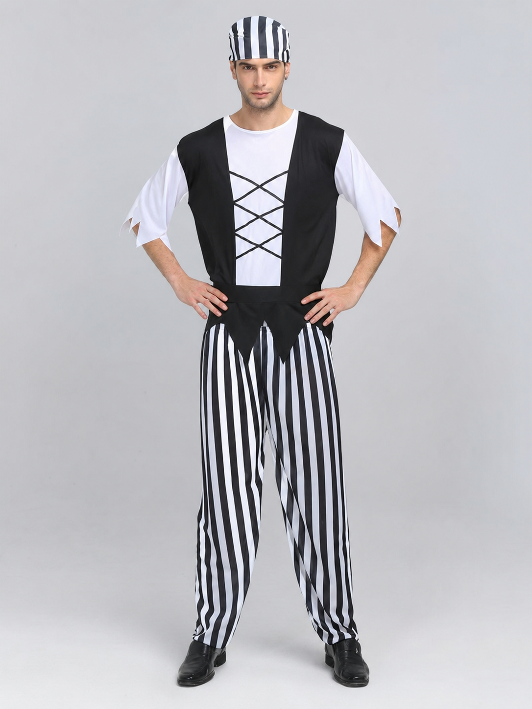 Pirate Costume with Bandana and Striped Pants